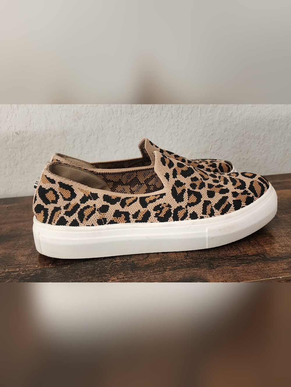 Steve Madden Leopard Print Slip-On Platform Sneakers - Tan & Black Size 8.5